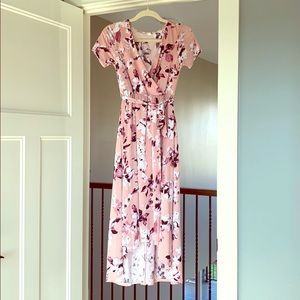 Pink Blush High Low Short Sleeve Floral Dress